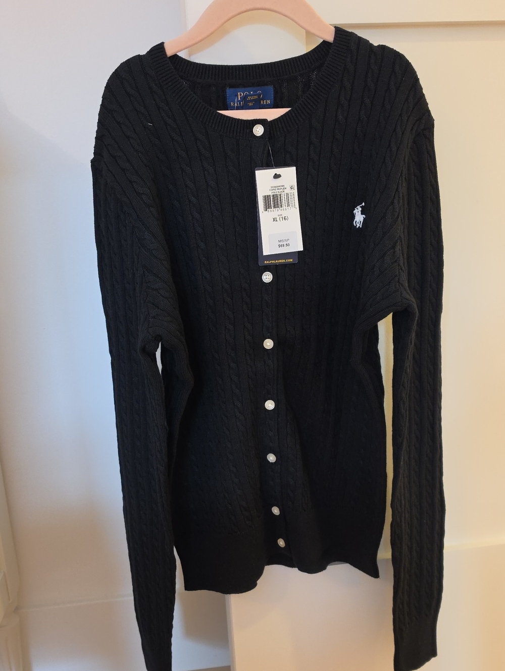 Ralph Lauren Girls Knit Cardigan Black Size XL 16
